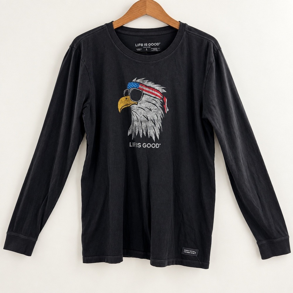 Life Is Good Americana Eagle Graphic Tee Womens L Patriotic 4th of July Gorpcore